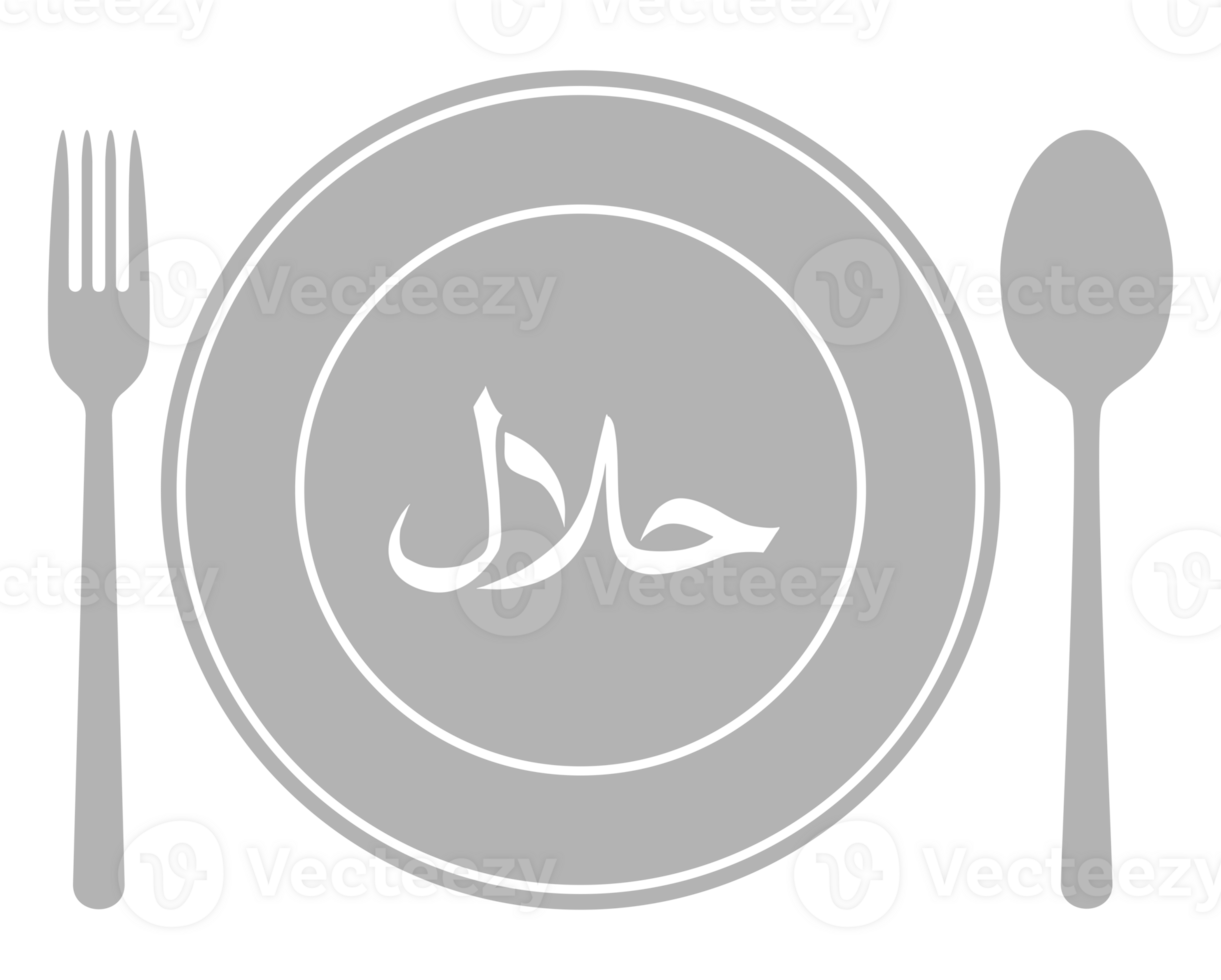 halal icona simbolo su il piatto, forchetta e cucchiaio per islamico cibo e bevanda, può uso per logo grammo, sito web, striscione, culinario manifesto, etichetta, cibo e bevanda menù disegno, ristorante pubblicità. png