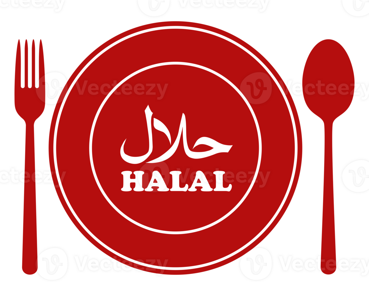 halal icona simbolo su il piatto, forchetta e cucchiaio per islamico cibo e bevanda, può uso per logo grammo, sito web, striscione, culinario manifesto, etichetta, cibo e bevanda menù disegno, ristorante pubblicità. png
