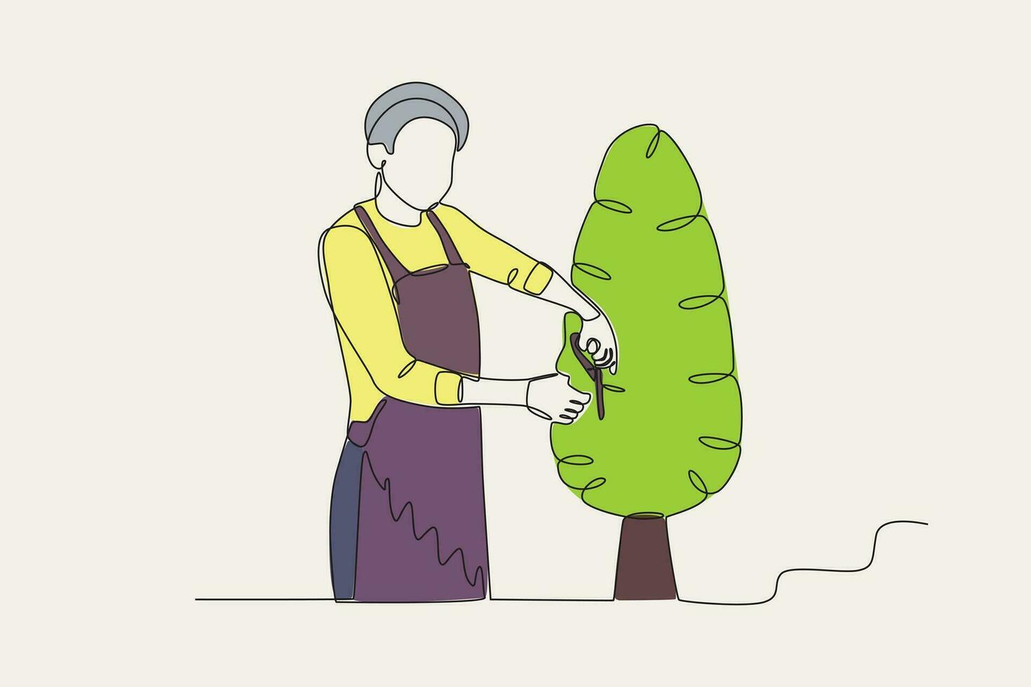 color ilustración de un jardinero poda un árbol vector
