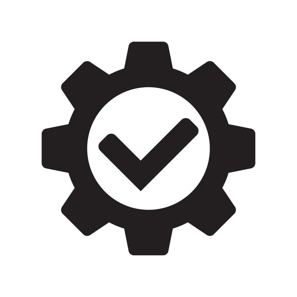 Check mark with gear icon, cog with check icon. vector