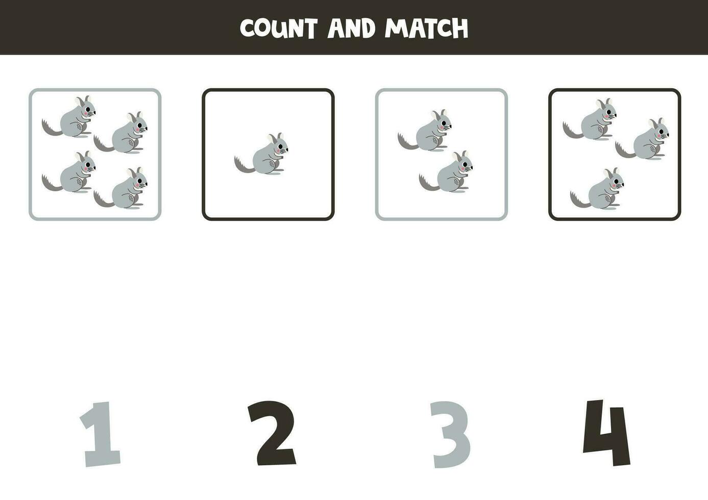 Counting game for kids. Count all gray chinchilla and match with numbers. Worksheet for children. vector