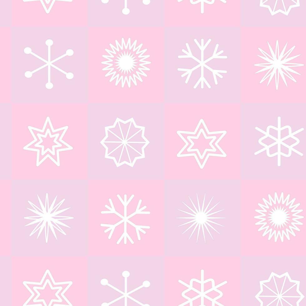 Pink seamless pattern with snowflakes and stars. Fashionable template for Christmas, New Year. cool illustration. vector