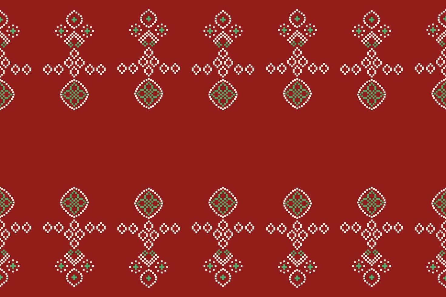Ethnic geometric fabric pattern Cross Stitch.Ikat embroidery Ethnic oriental Pixel pattern red christmas day background. Abstract,vector,illustration. Texture,frame,decoration,motifs,silk wallpaper. vector