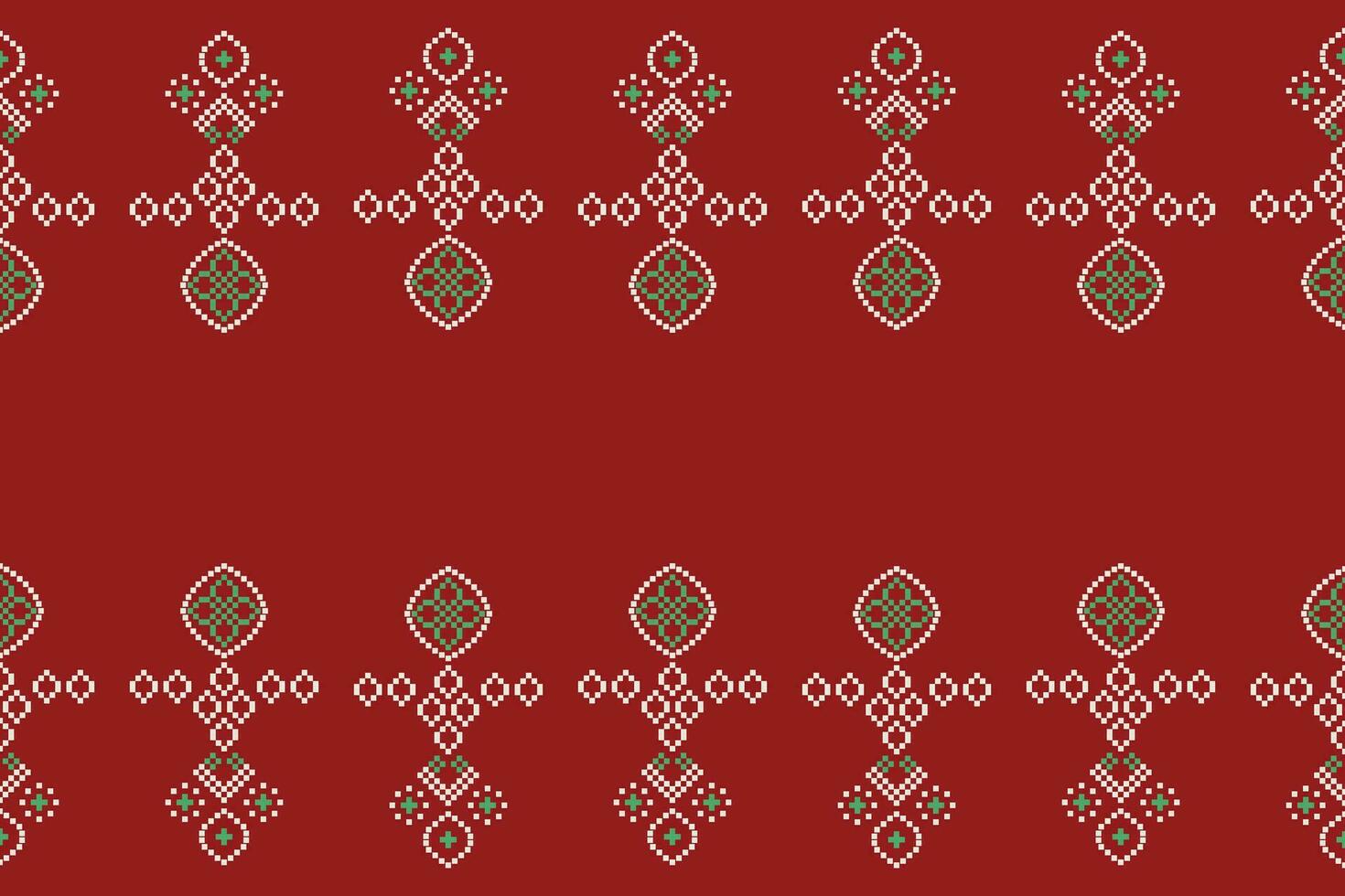 Ethnic geometric fabric pattern Cross Stitch.Ikat embroidery Ethnic oriental Pixel pattern red christmas day background. Abstract,vector,illustration. Texture,frame,decoration,motifs,silk wallpaper. vector