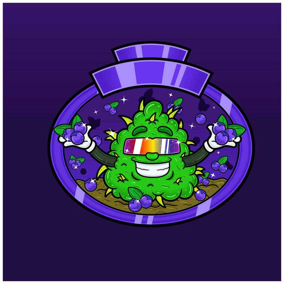 Blueberry Flavor with Weed Mascot Cartoon. Weed Design For Logo, Label and Packaging Product. vector