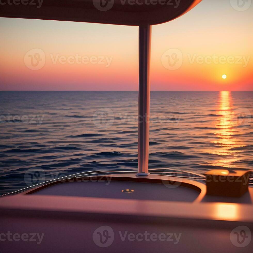 AI generated Yacht sailing against sunset. Holiday lifestyle landscape with skyline sailboat and sunset silhouette. Yachting tourism. The image was created using generative AI. photo