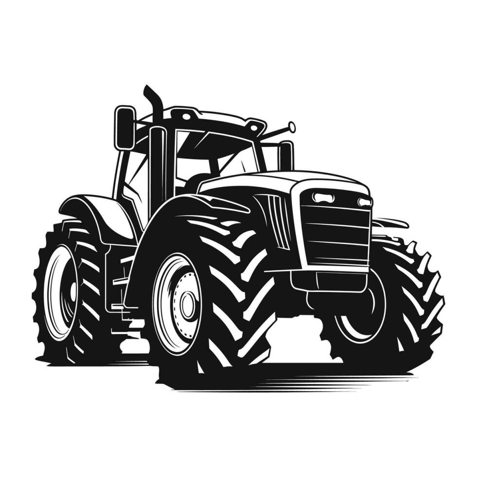 silhouette of a tractor illustration vector with black old tractor on white background