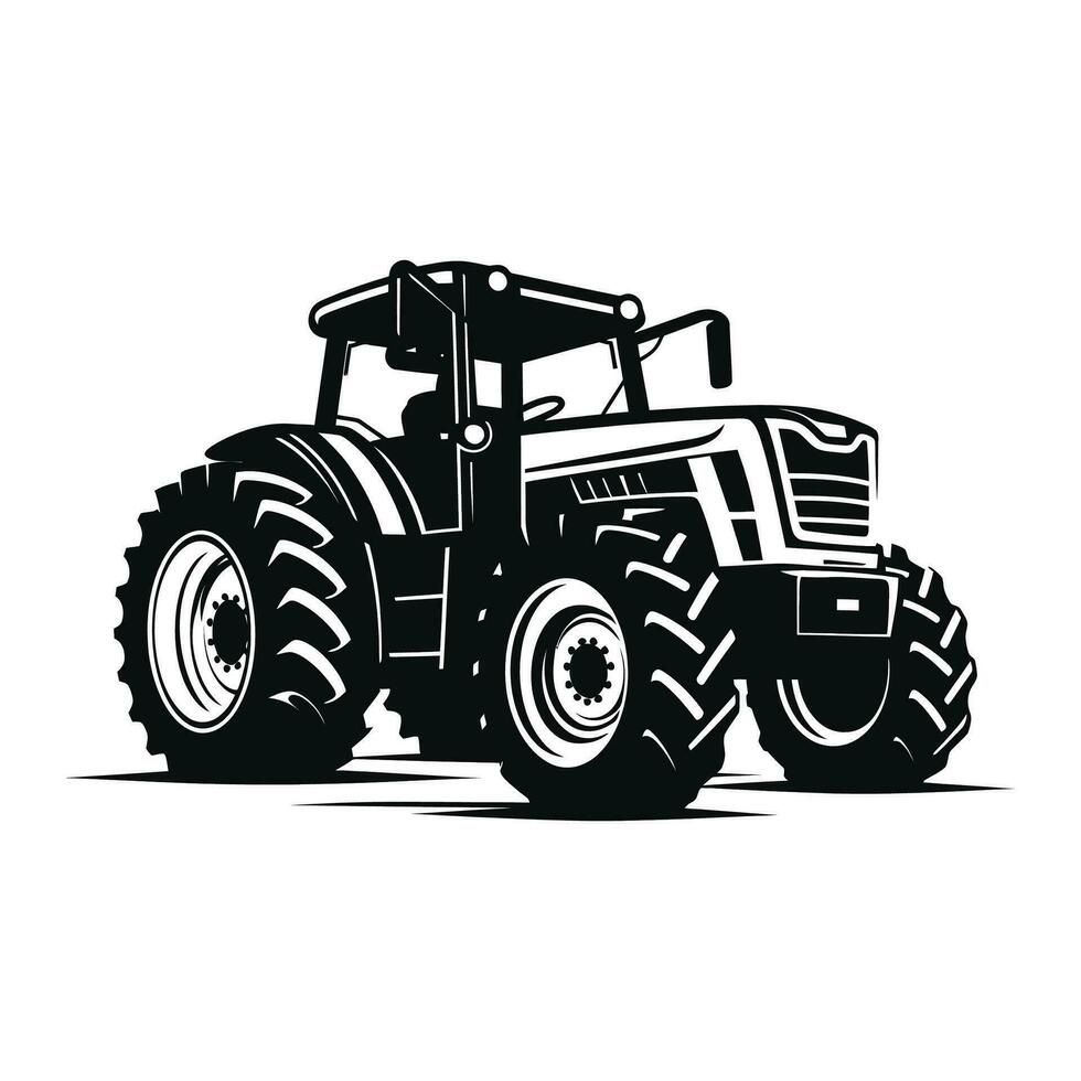 silueta de un tractor ilustración vector con negro antiguo tractor en blanco antecedentes