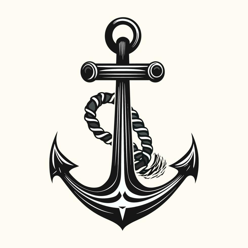 vintage sea anchor with rope monochrome style illustration vector
