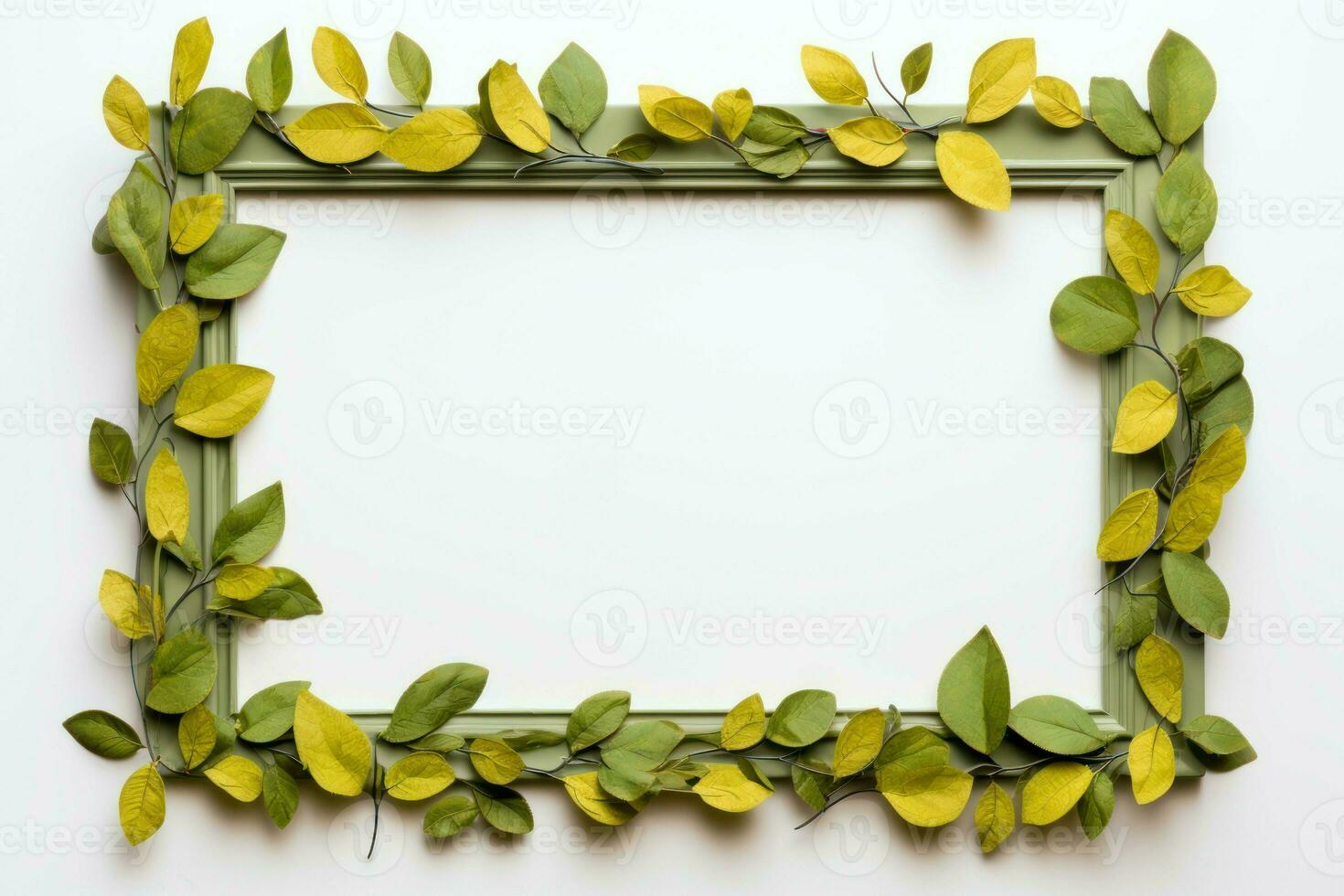 AI generated Vibrant Green leaves frame branch. Generate Ai photo
