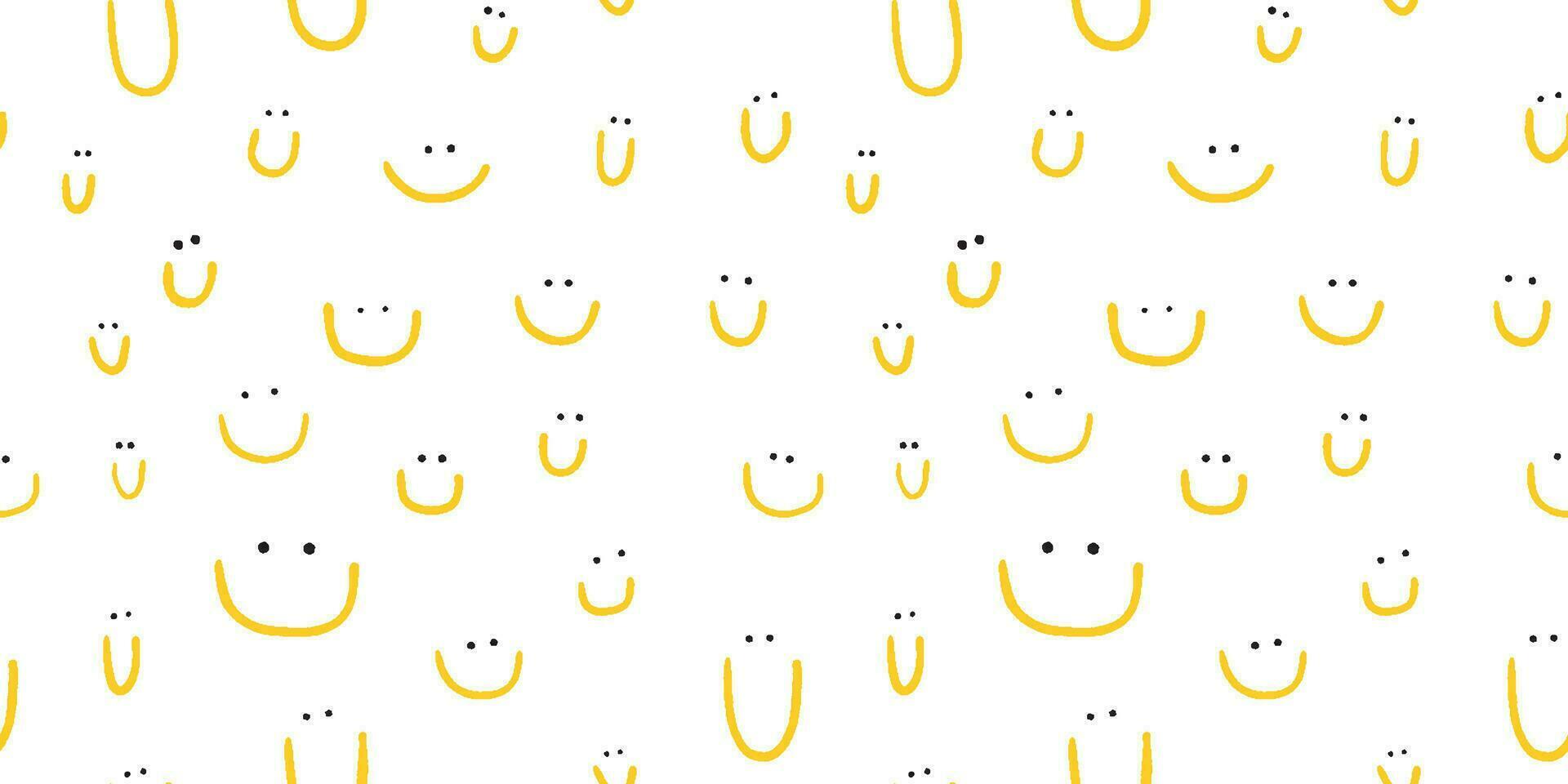 Hand drawn seamless pattern with cute smiles. Yellow doodle different smiles for card, fabric, wrapping paper, notepad covers, wallpapers isolated on white background. vector