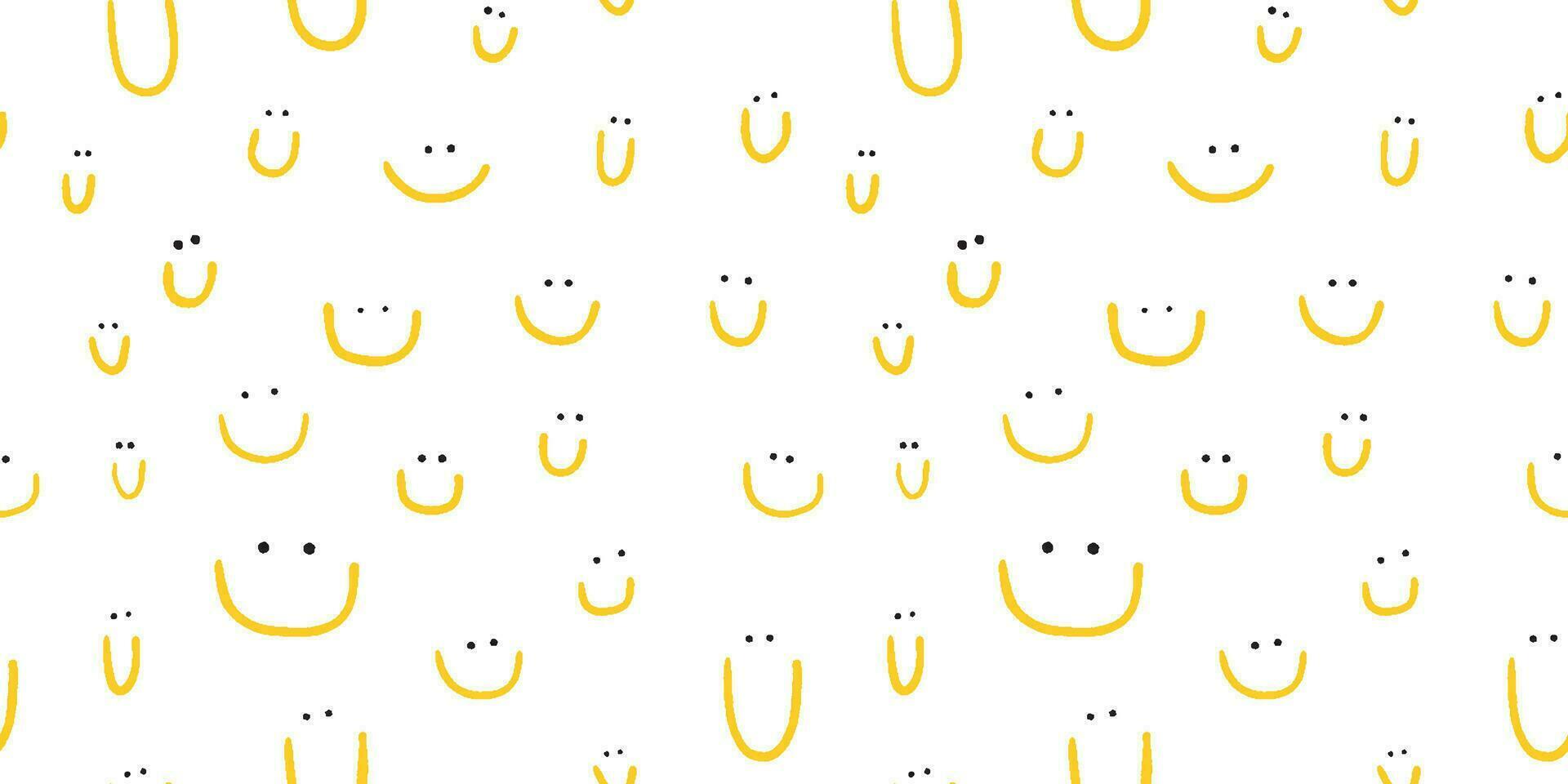 Hand drawn seamless pattern with cute smiles. Yellow doodle different smiles for card, fabric, wrapping paper, notepad covers, wallpapers isolated on white background. vector