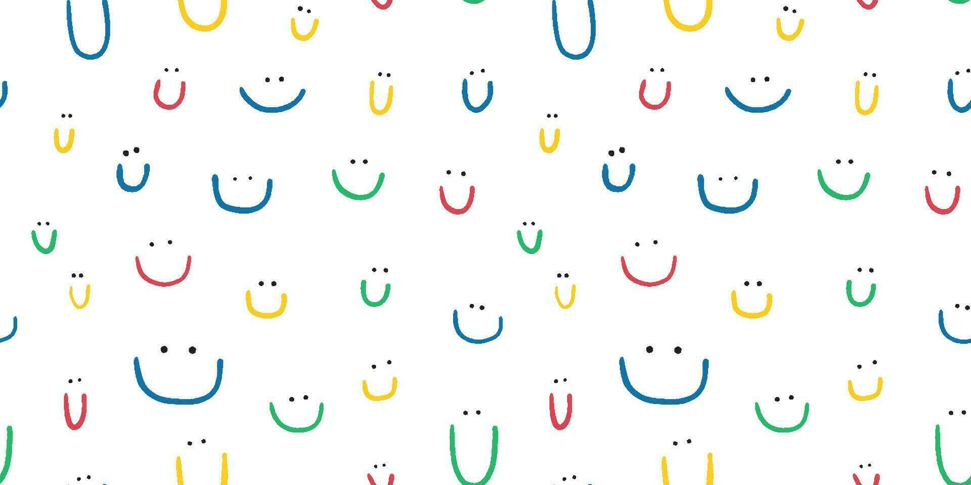 Hand drawn seamless pattern with cute smiles. Colored doodle different smiles for card, fabric, wrapping paper, notepad covers, wallpapers isolated on white background. vector