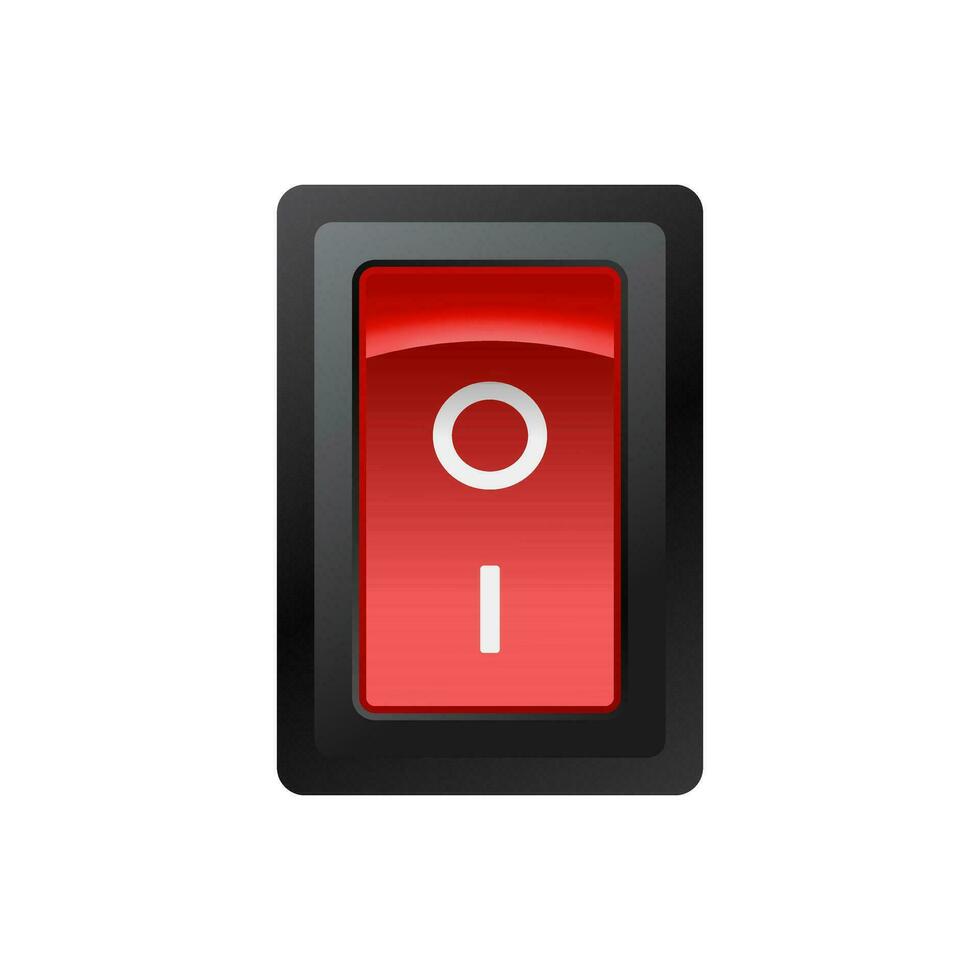 Red switch button vector illustration. Realistic on off button element for electrical device.