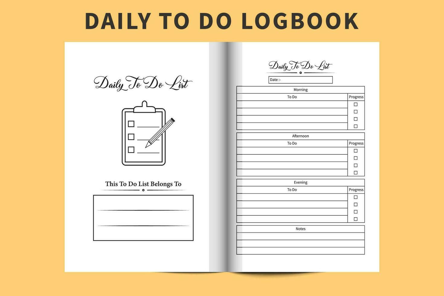 To do work list and diary interior vector. Daily work progress tracker and task organizer diary template. To do task list notebook interior design. Daily task planner and work schedule journal vector. vector