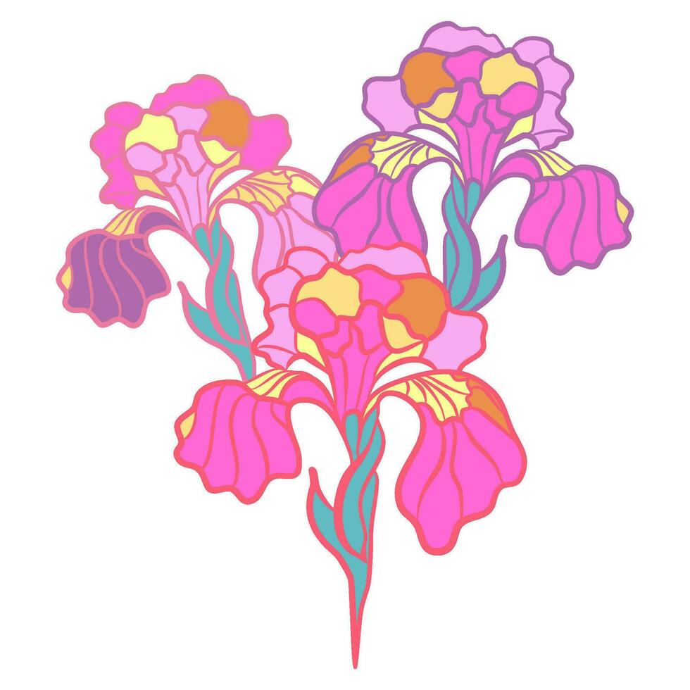 Pink iris flowers in stained glass technique vector