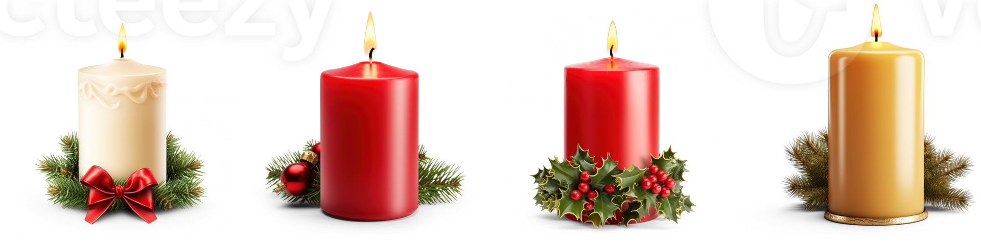 AI generated Set of Burning Christmas Candle isolated on transparent background png