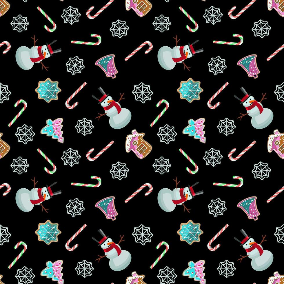 Seamless Christmas pattern with decor and candy cane lollipops vector