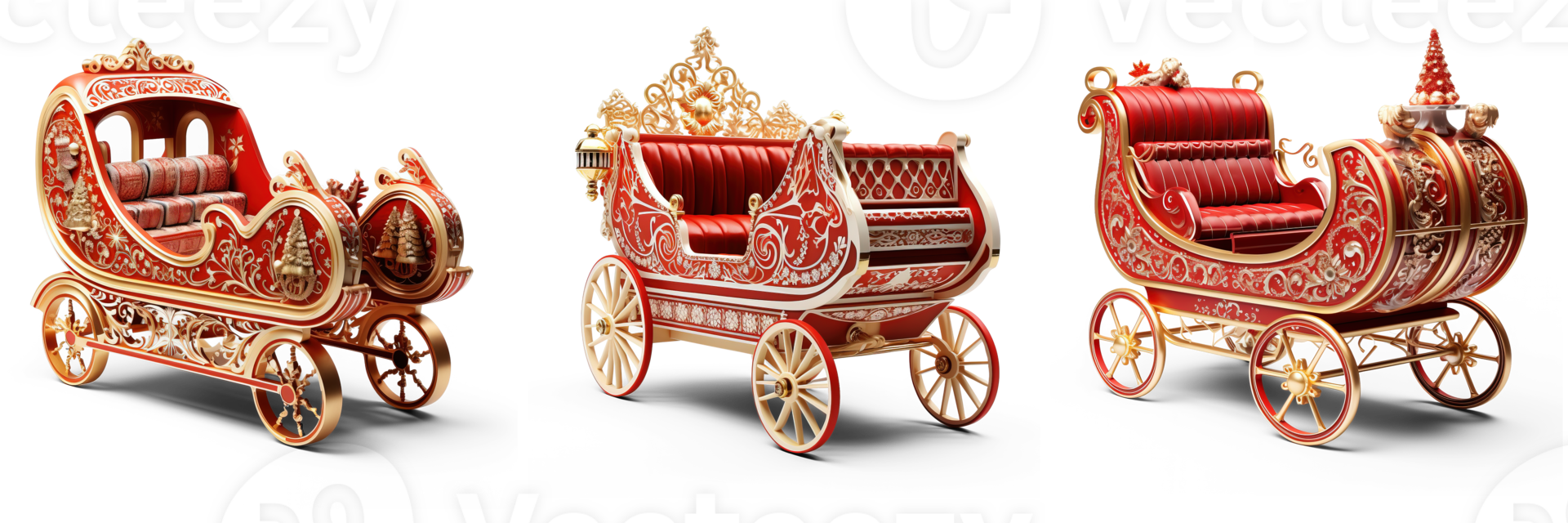 AI generated Set of Decorative Christmas Sleigh isolated on transparent background png