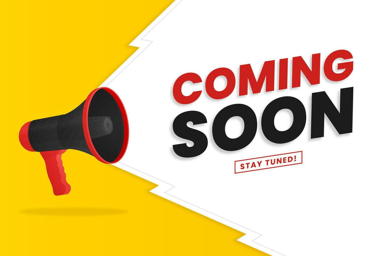 Coming soon with megaphone design. Vector illustration on yellow background