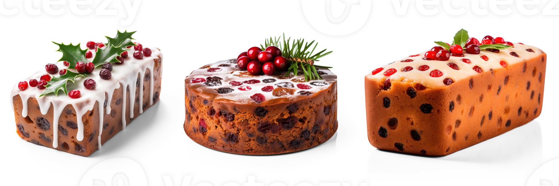 AI generated Set of Edible Christmas Fruitcake isolated on transparent background png
