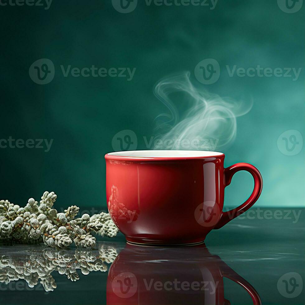 AI generated New Year's Cup drink in front of the Christmas background. Winter holidays concept. Created with Generative AI photo