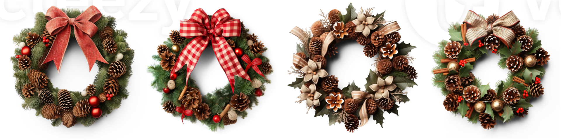AI generated Rustic Christmas Wreath isolated on transparent background png