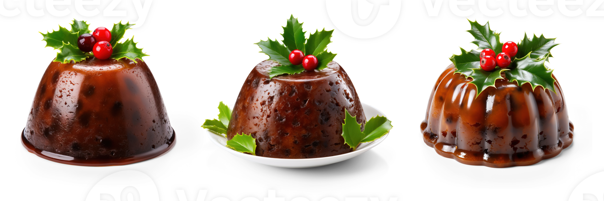 AI generated Set of Traditional Christmas Pudding isolated on transparent background png