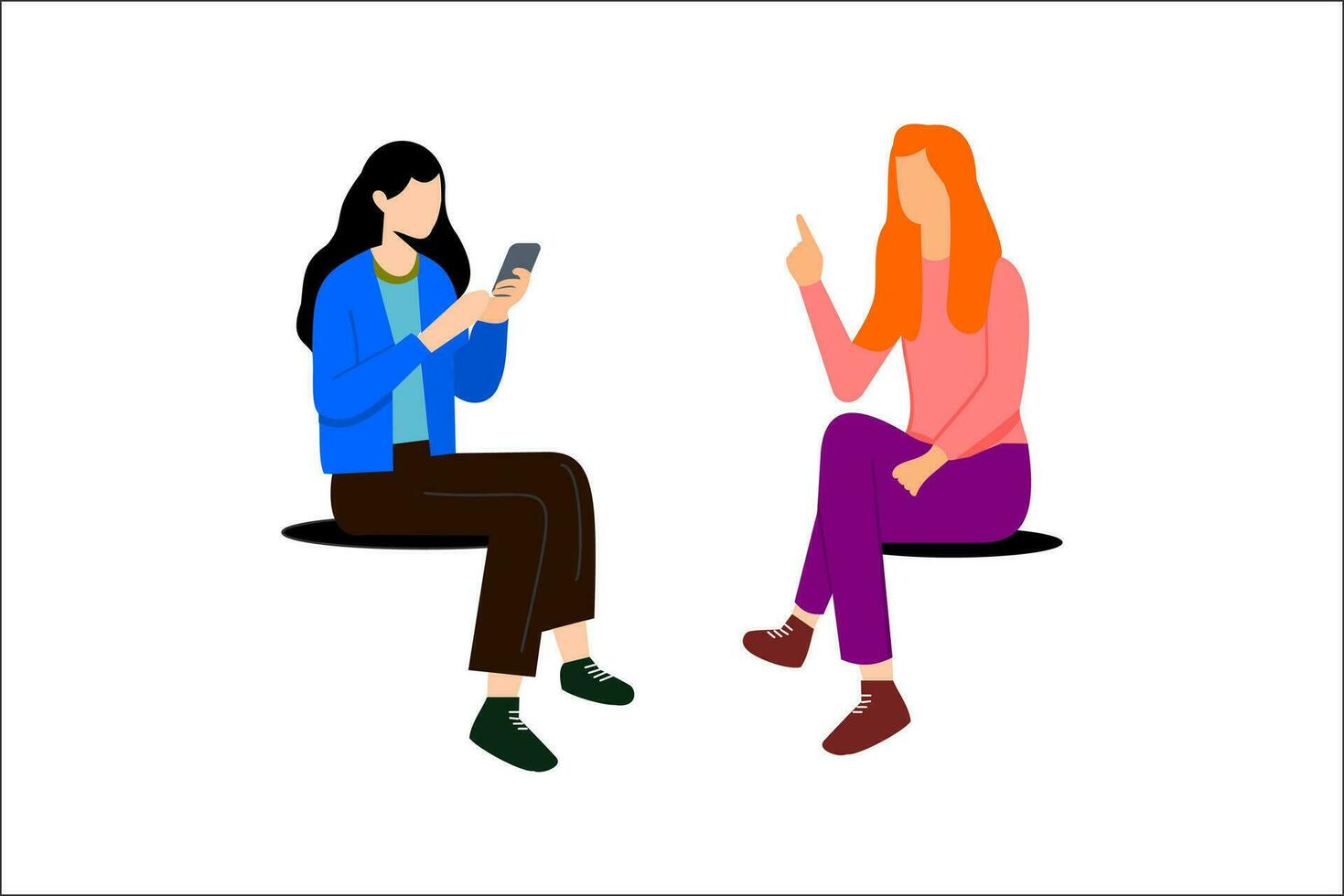 business woman sitting on chair. two woman sitting together. flat illustration isolated white vector