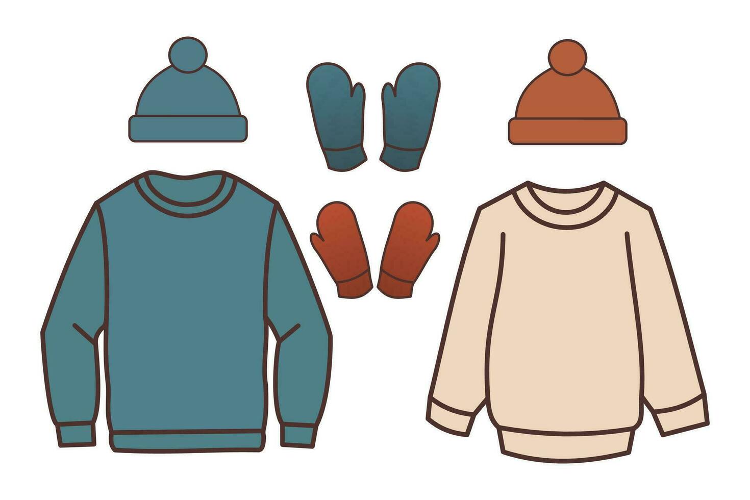 winter outfits flat vector isolated white