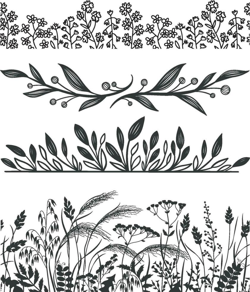 Vector Floral Wreath. Botanical Line Art border