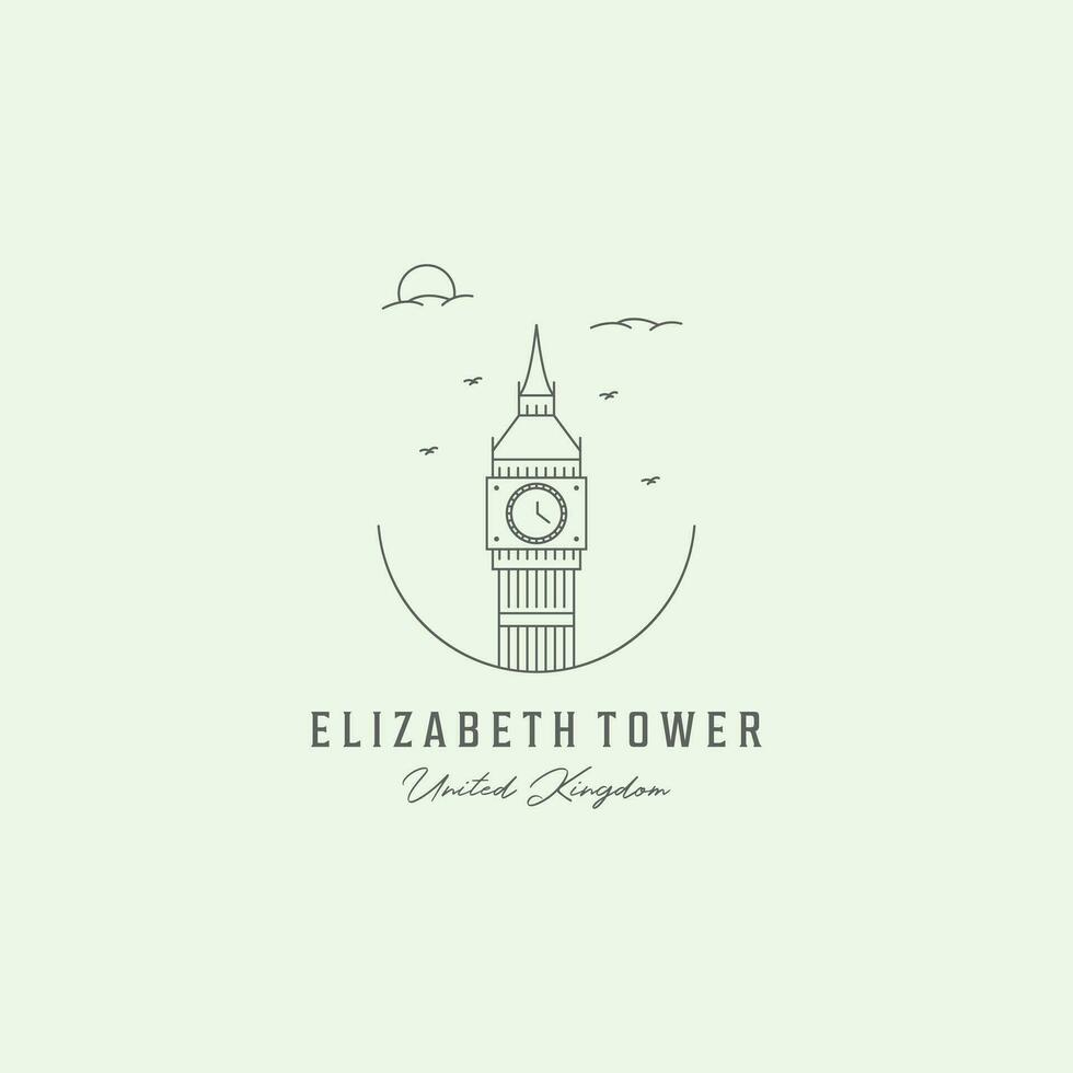 icon elizabeth tower line art minimalist illustration design london united kingdom logo vector