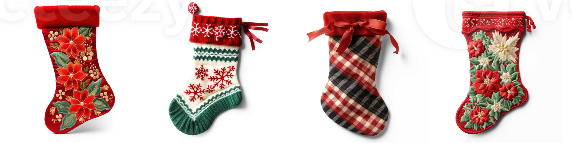 AI generated Set of Festive Christmas Stocking isolated on transparent background png