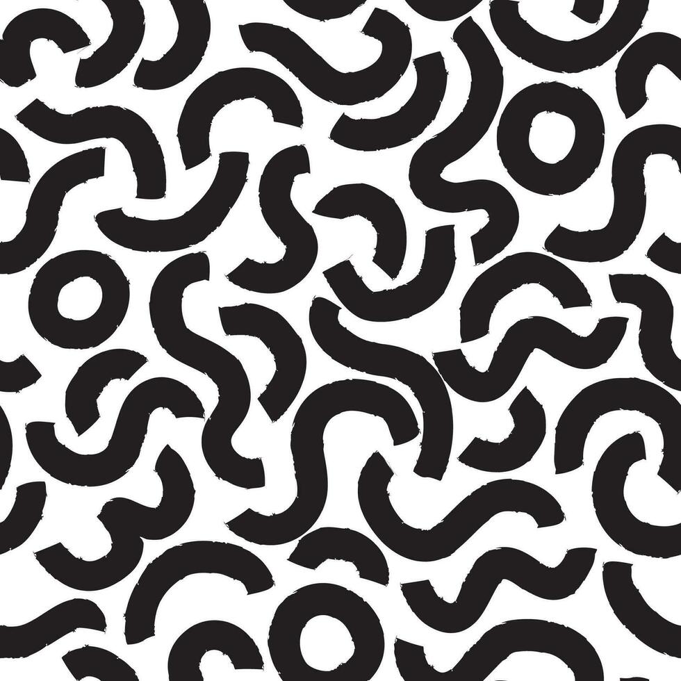 Abstract bold curly line seamless pattern. Trendy textured print with swirl lines. Artistic stylish vector seamless background design. Chaotic ink brush scribbles decorative texture.