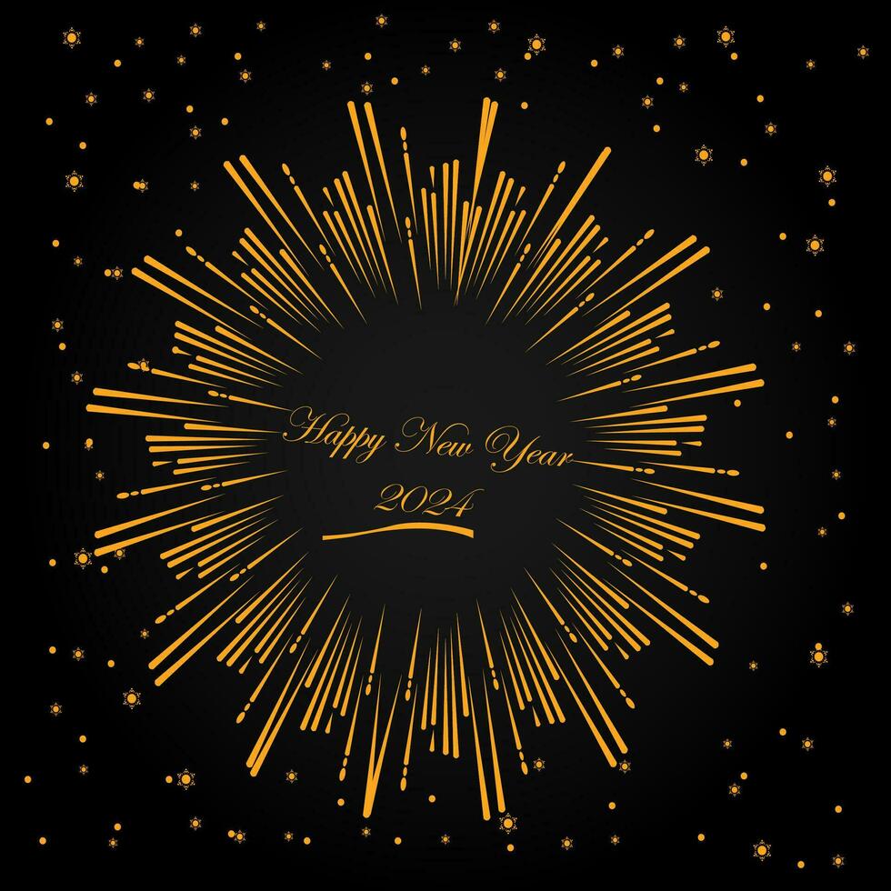 New year card, celebrating with lightfull fireworks to greet new year on the black background. Vector illustration. Simply design.