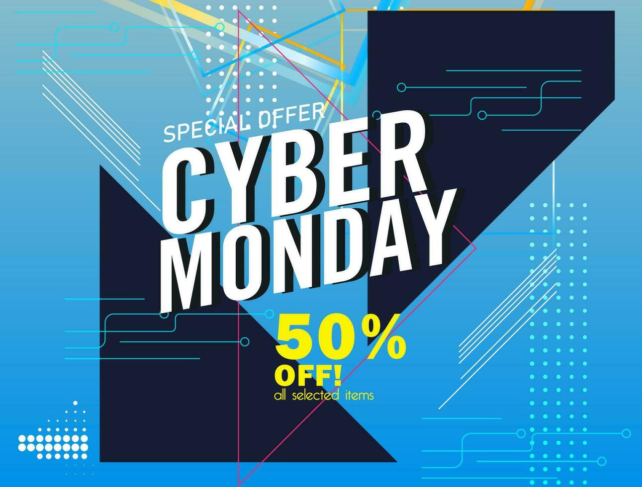 Cyber monday sale for promotion with abstract blue and orange modern square background vector