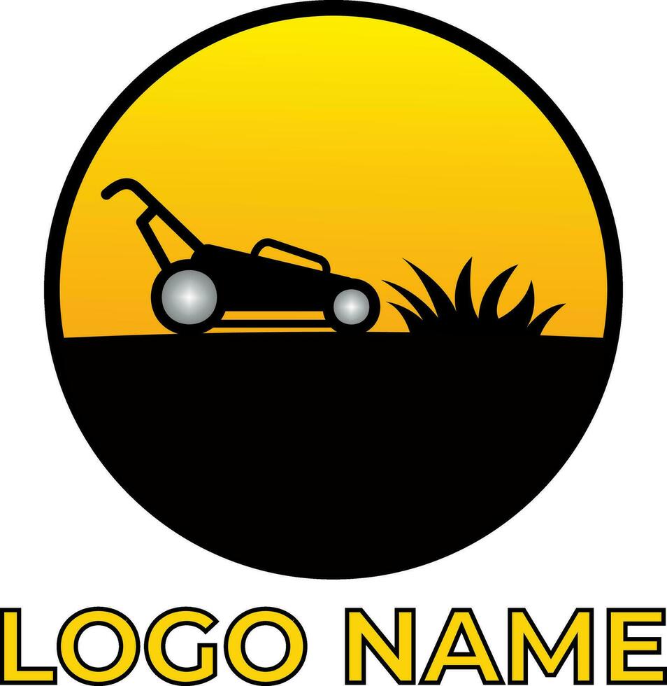 Lawn care maintenance, circle yellow black logo design vector