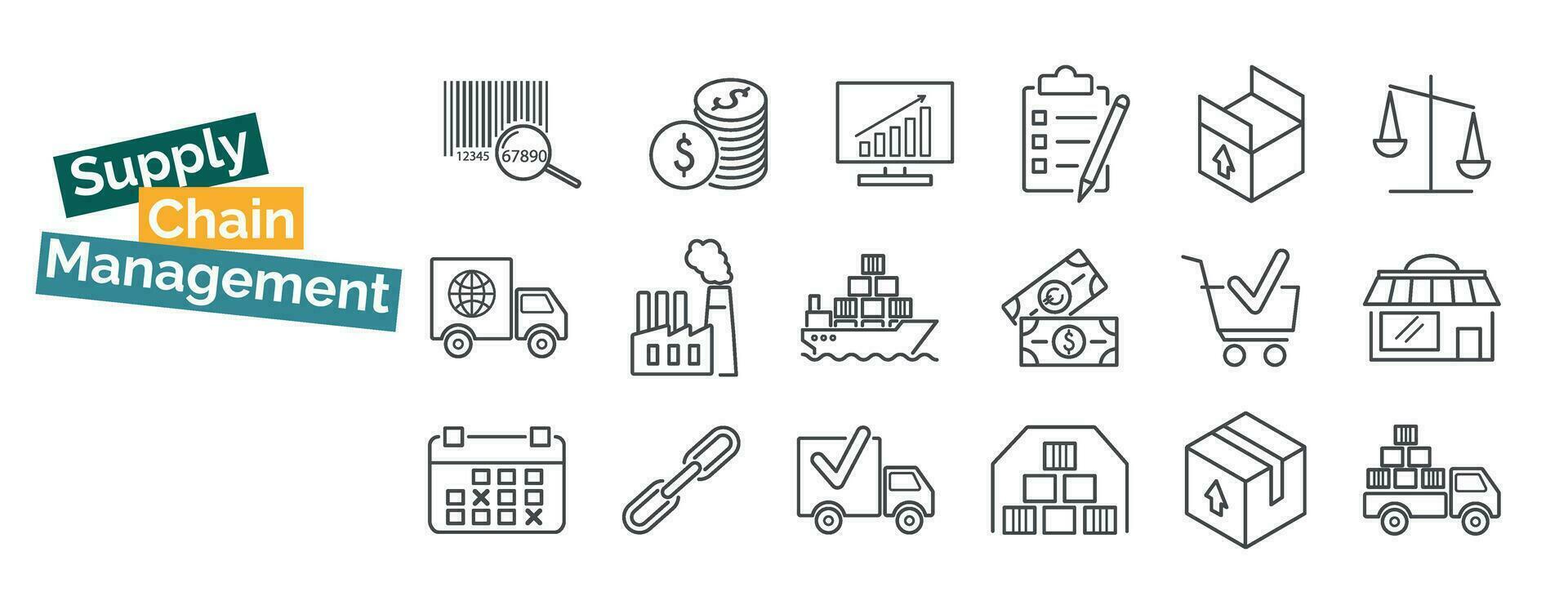 Simple Set of logistics and supply chain management Related Vector Line Icons. Truck, ship, warehouse, commerce, time, barcode, customer, tracking. Editable Stroke.