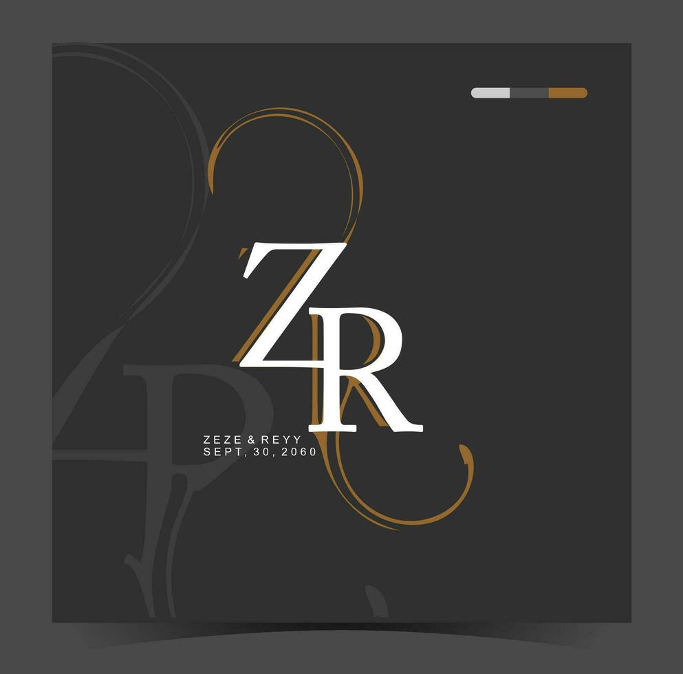 z and r logo design with a black background and gold lettering vector