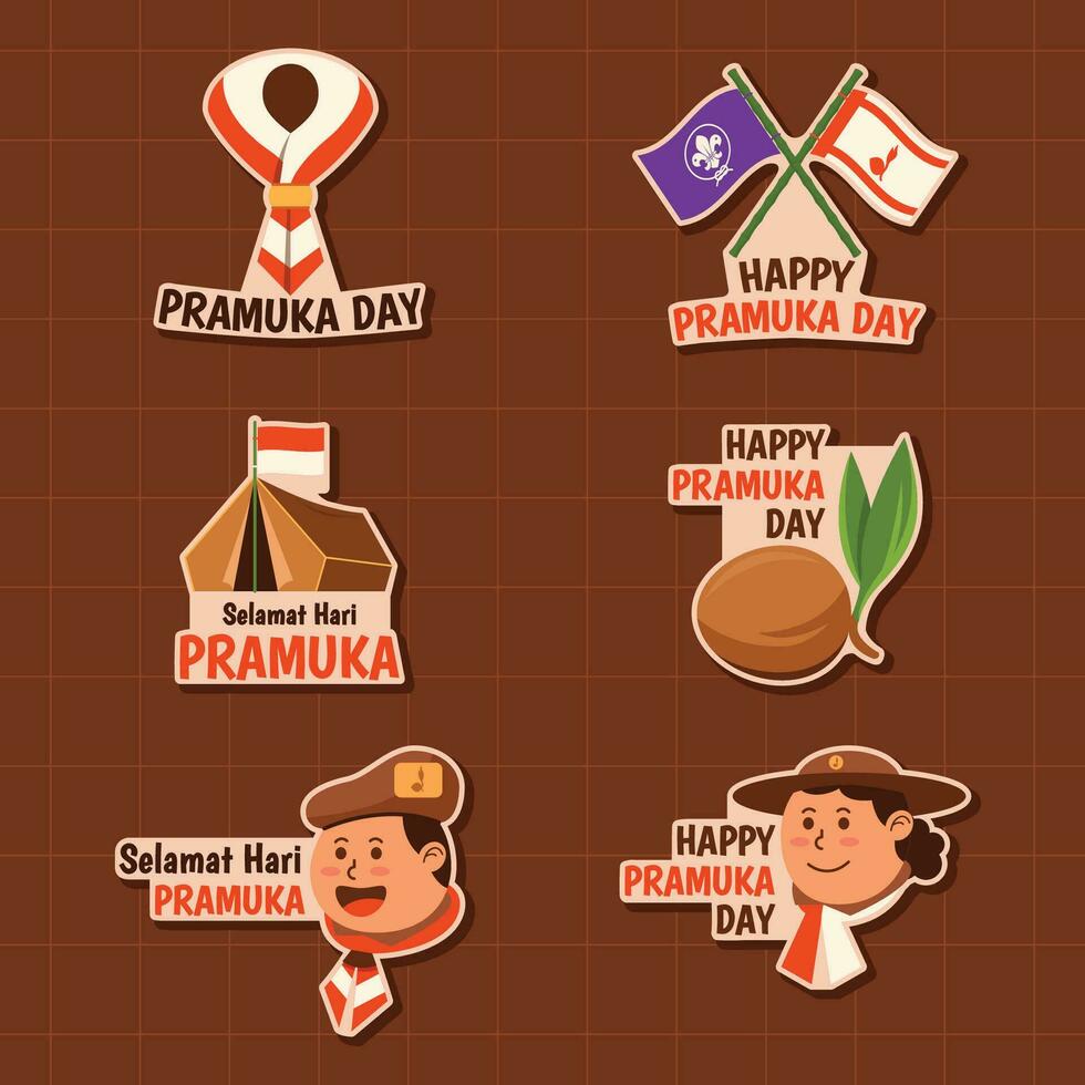 exploración día en Indonesia pegatinas vector