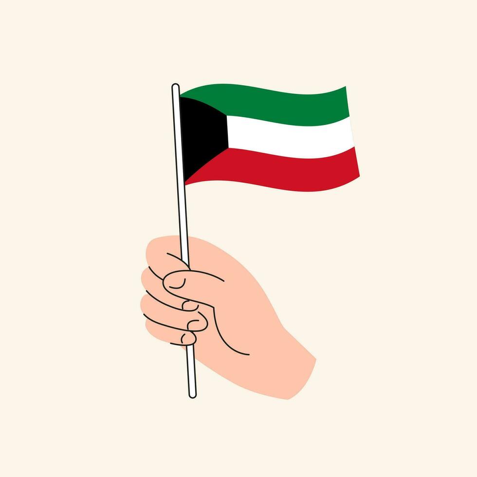 Cartoon Hand Holding Kuwaiti Flag, Isolated Vector Design.