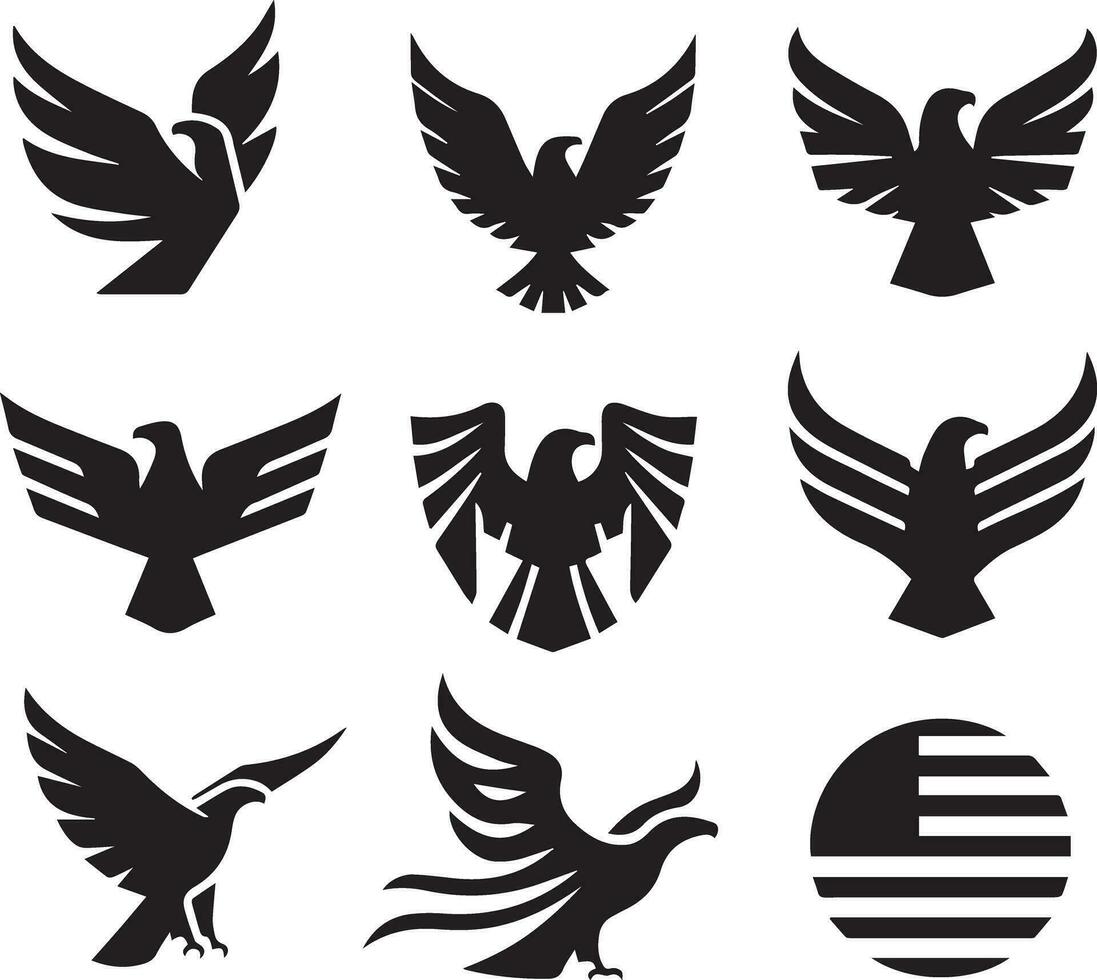 negro silueta sólido vector conjunto de íconos como, águila, pájaro, halcón, halcón, cometa halcón, águila emblema y entonces en.