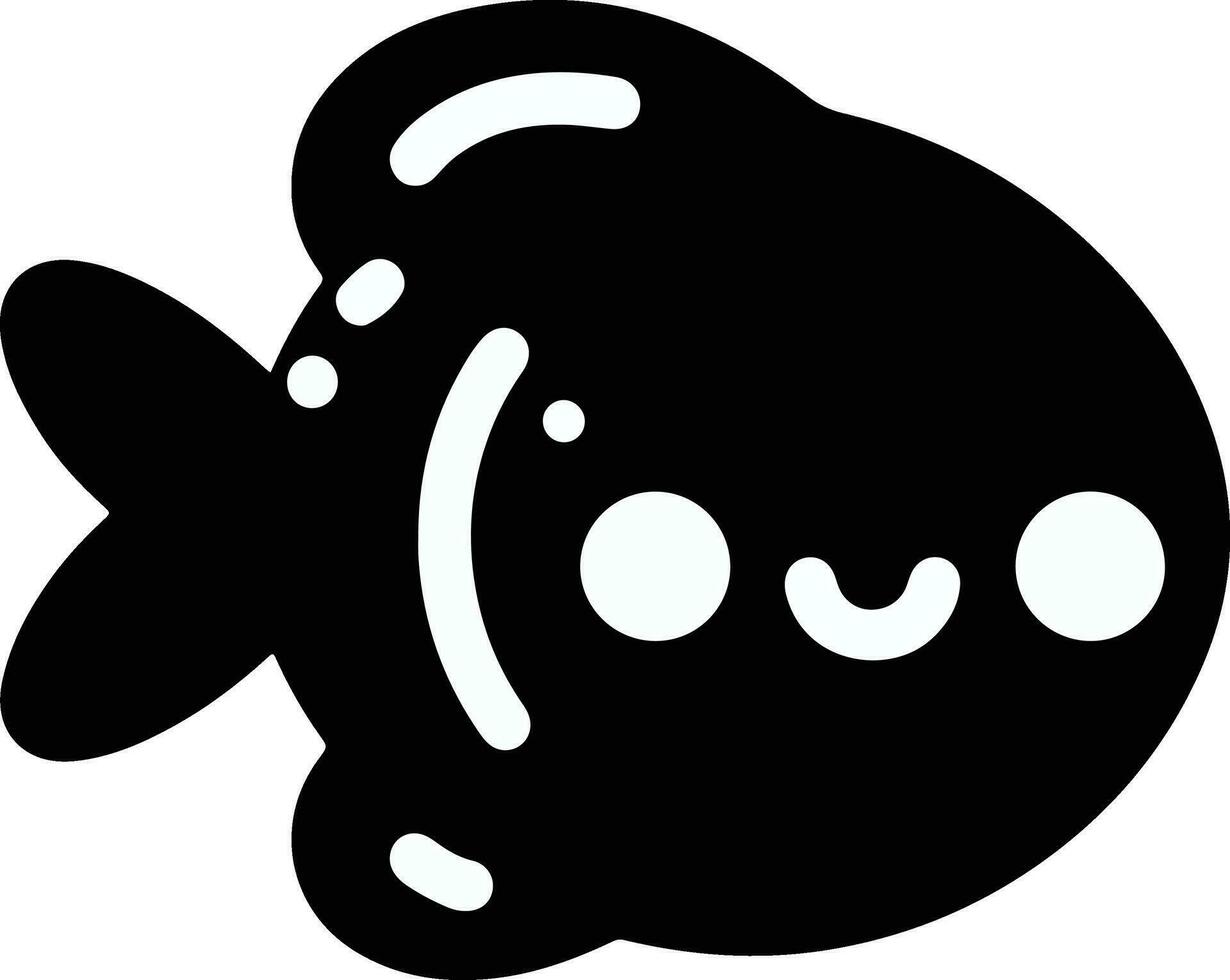 Cute kawaii fish vector illustration with black color white background