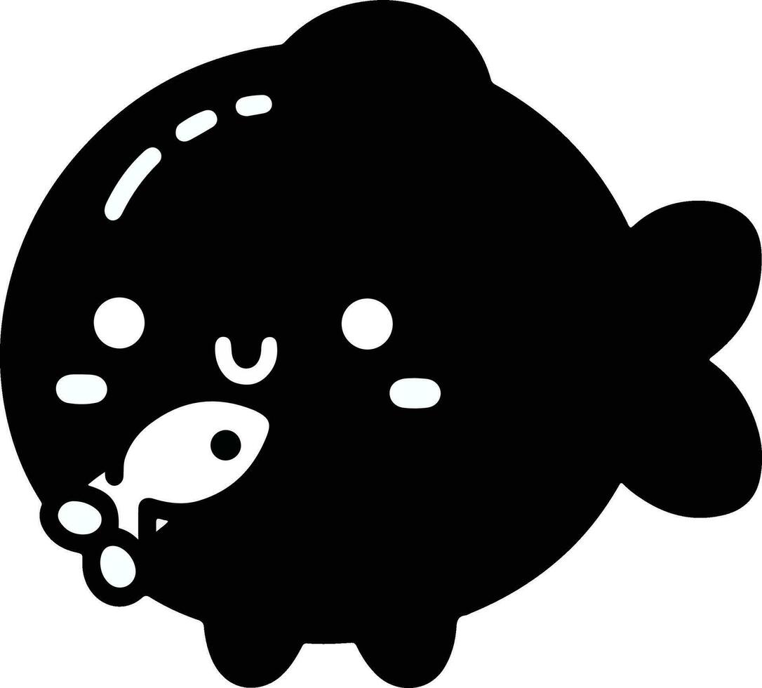 Cute kawaii fish vector illustration with black color white background