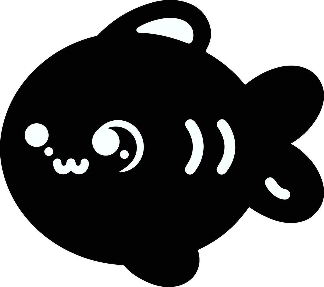 Cute kawaii fish vector illustration with black color white background