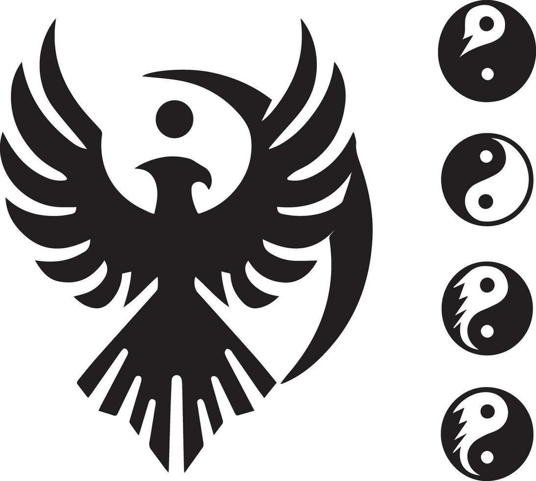 Black Silhouette solid vector set of icons like, eagle, bird, falcon, hawk, kite falcon, eagle emblem and so on.