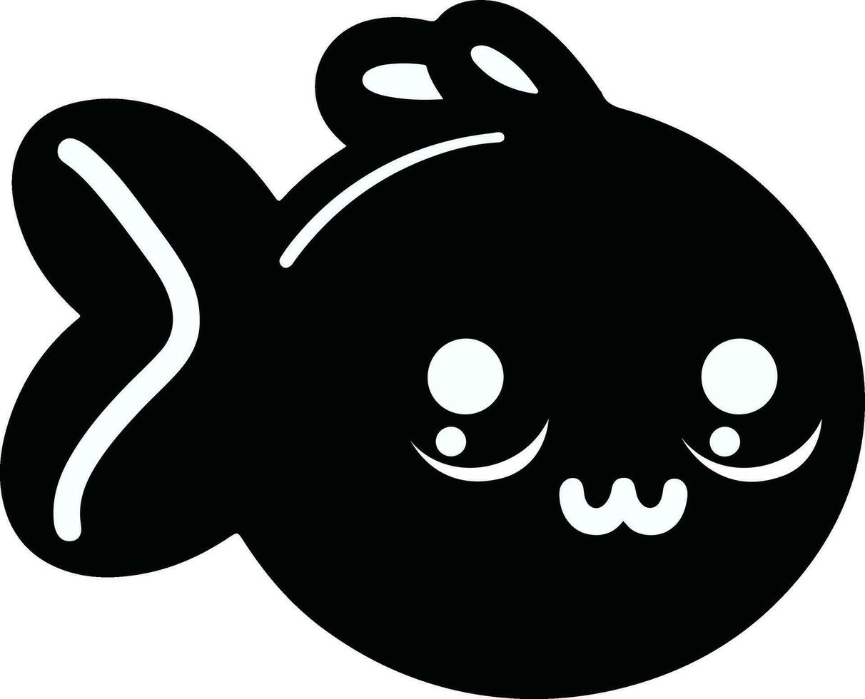 Cute kawaii fish vector illustration with black color white background