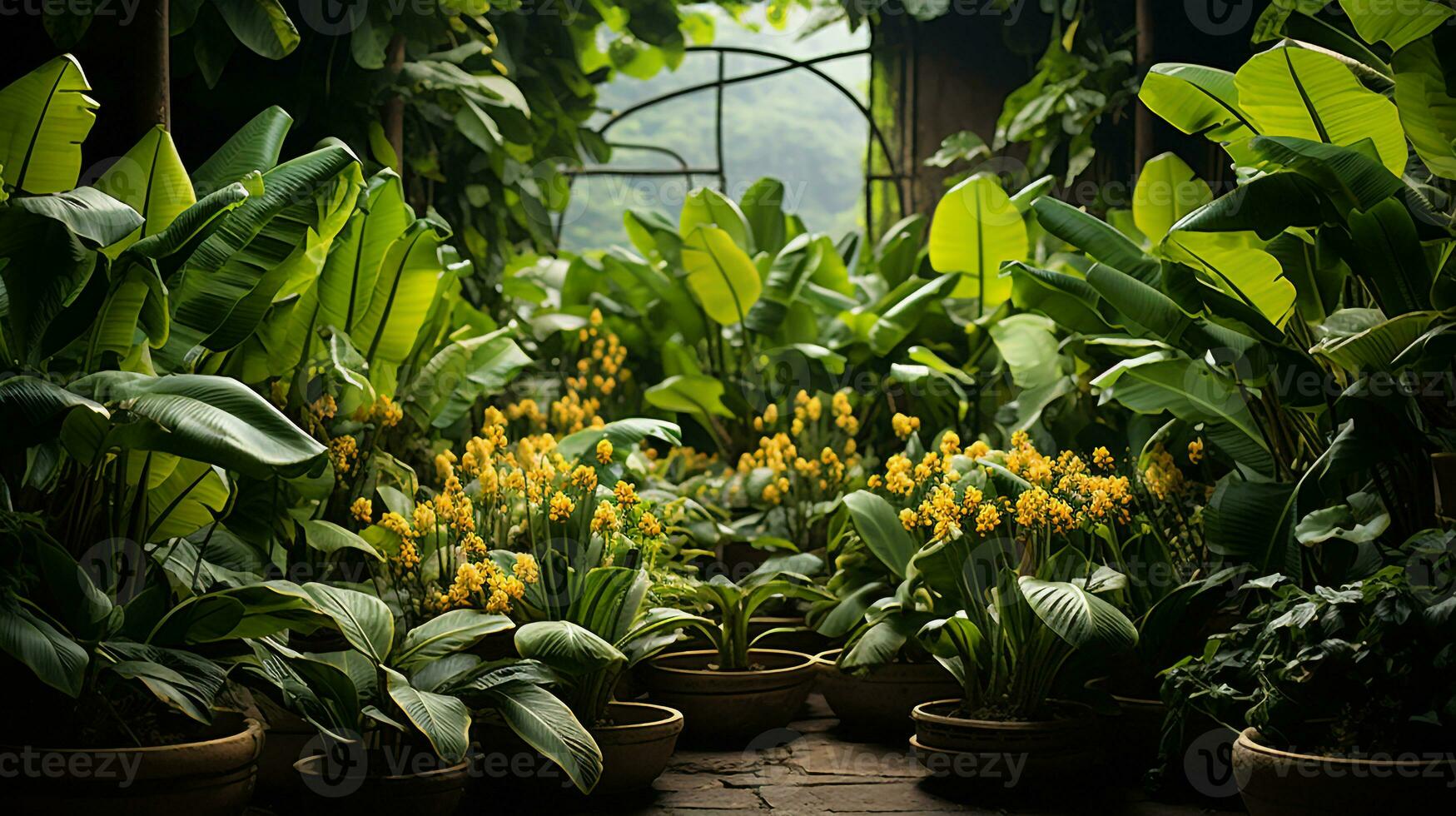 ai generado hermosa ver de el plátano árbol jardín foto