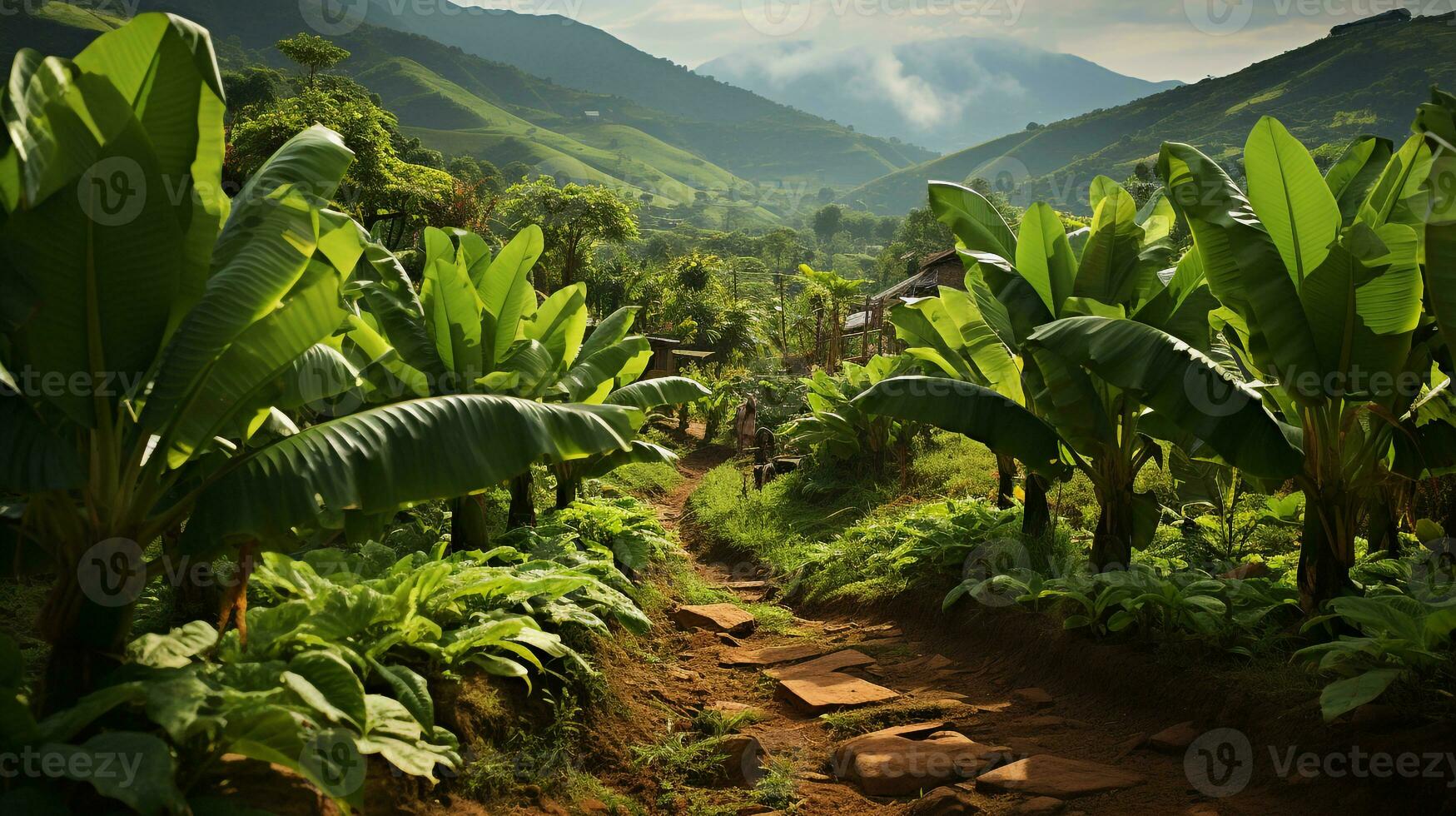 ai generado hermosa ver de el plátano árbol jardín foto