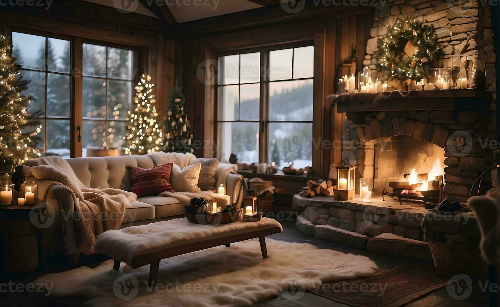 AI generated A cozy house with a Christmas decoration. photo